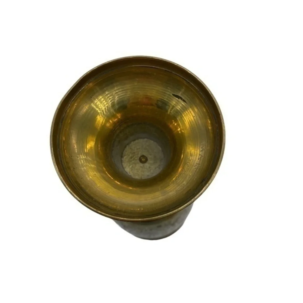 Brass Etched with White and Red Inlay Leaf Pattern Vase